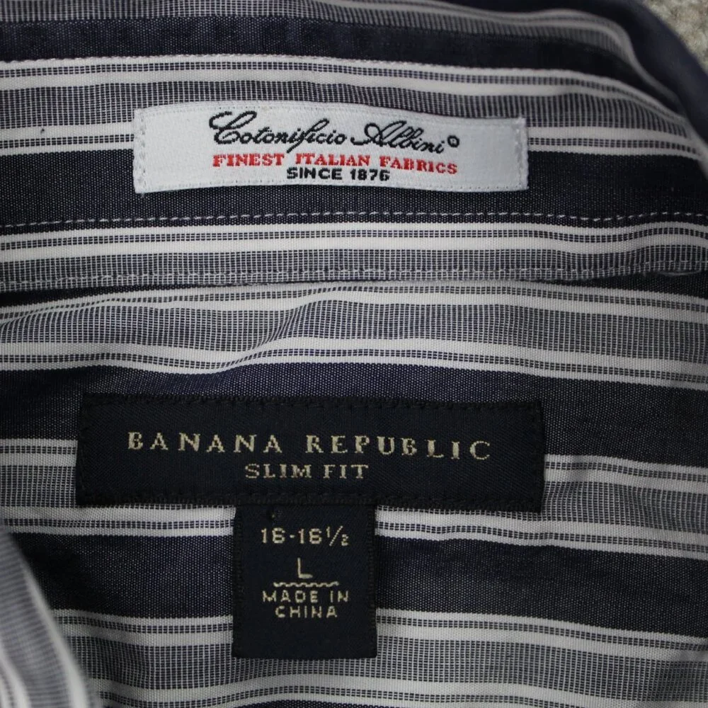 Banana Republic Shirt Mens Large Blue/Gray Slim Fit Albini Italian Fabric Cotton